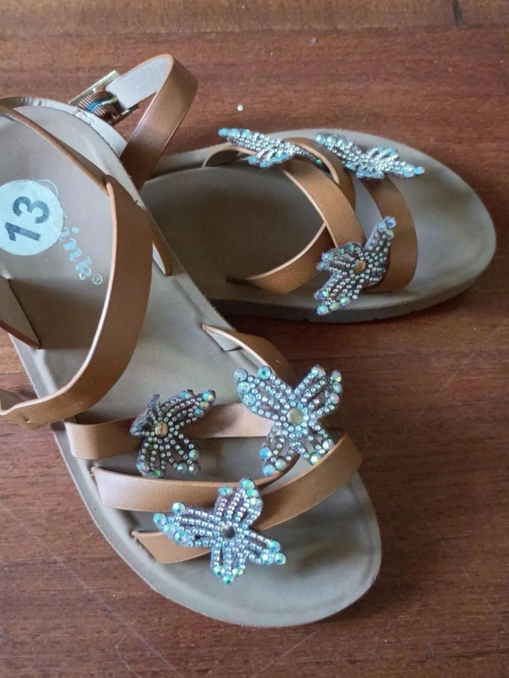 Girls' Tan Butterfly Beaded Slingback Sandals